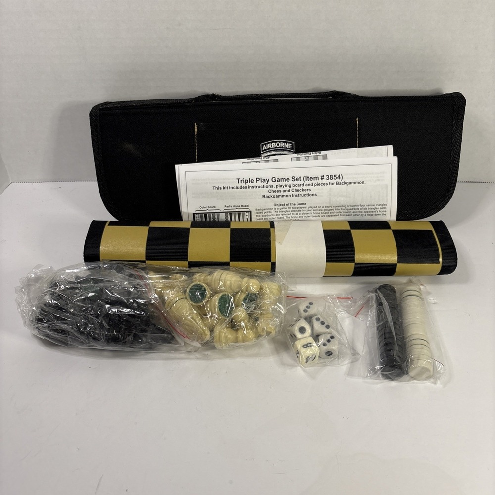 Triple Play Game Set 3854 Chess Checkers Backgammon 173rd Airborne Travel Case